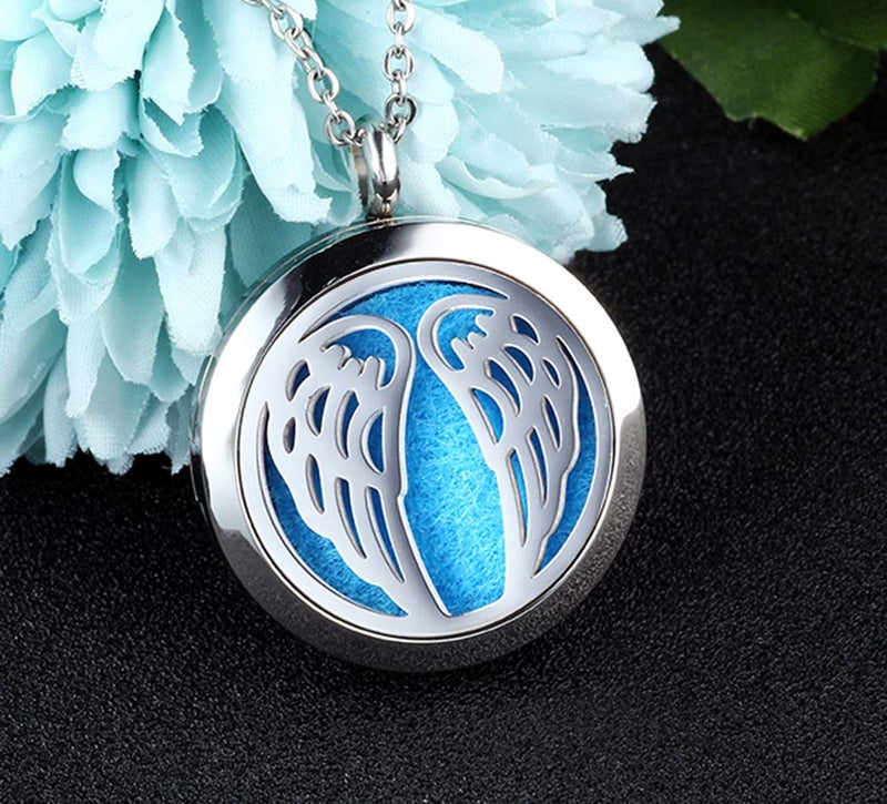 GFONDINGD Aromatherapy Essential Oil Diffuser Necklace Stainless Steel lnspirational Locket Pendant(Angel Wings) - Image 5